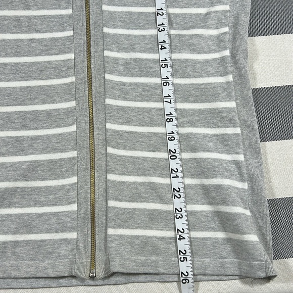 Tommy Hilfiger Womens Zip Jacket L Gray White Striped Cotton Coastal Preppy - Picture 6 of 8